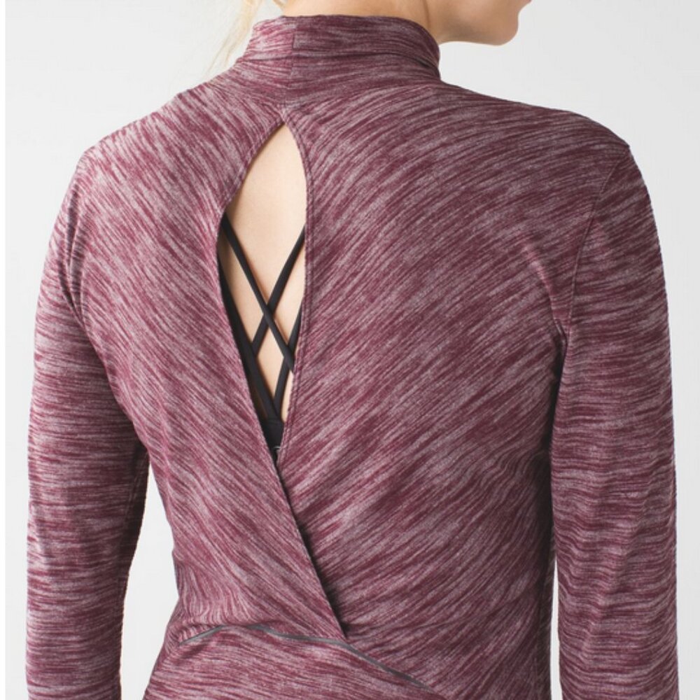 Lululemon &go Take-Off Long Sleeve, color: Heathered Bordeaux Drama, sz 8 - Picture 3 of 16
